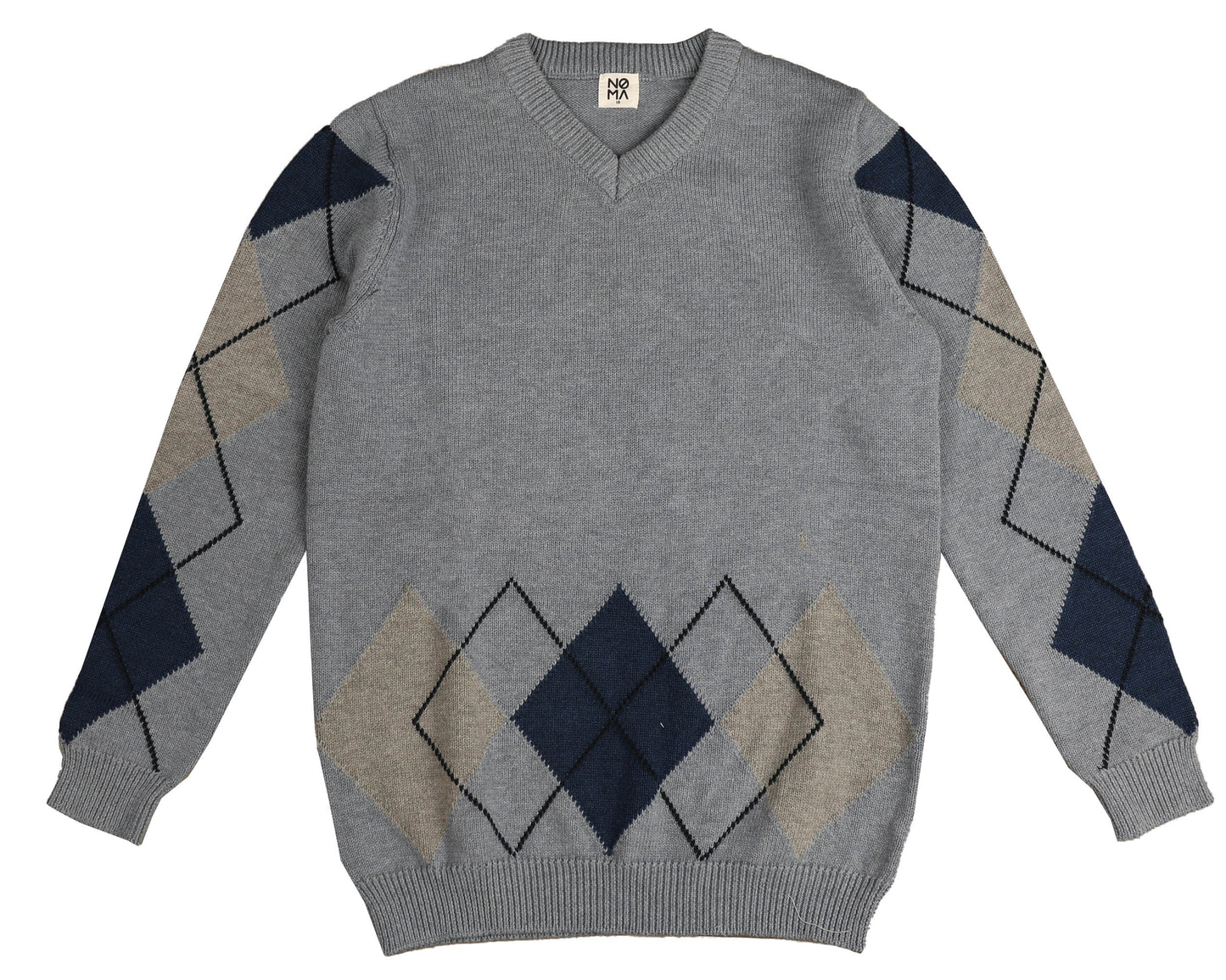 NOMA GREY ARGYLE KNIT SWEATER