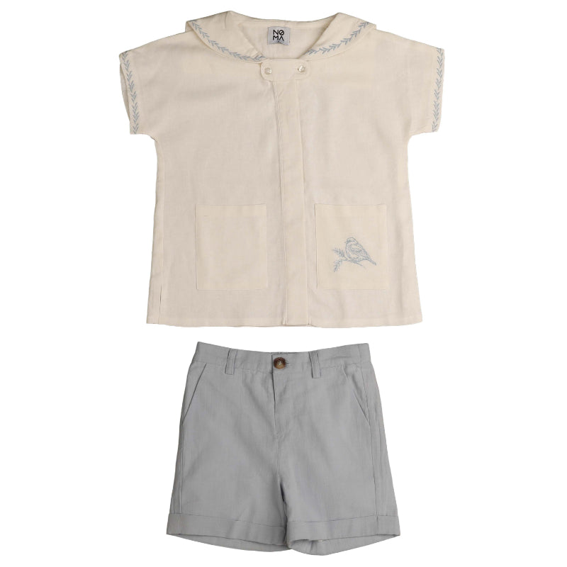 NOMA LIGHT BLUE BIRD EMBROIDERED SET