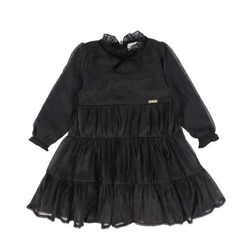 NICOLE MILLER BLACK RUFFLE COLLAR TIERED DRESS