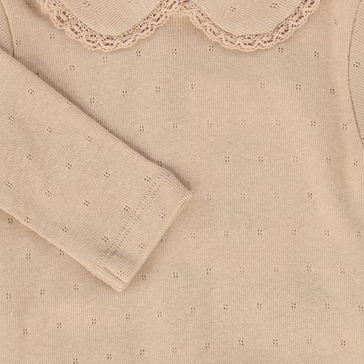 BEBE ORGANIC POWDER LACE TRIM COLLAR FOOTIE