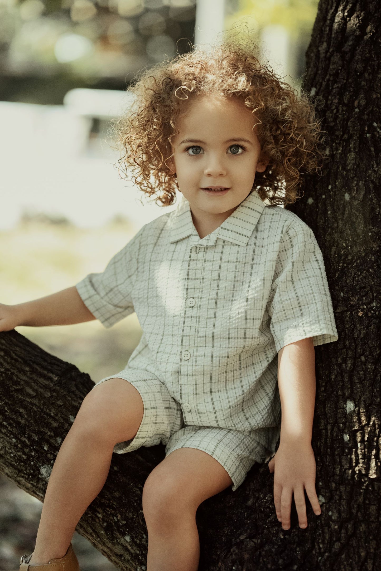 MANN GREEN PLAID COLLAR SHIRT SET