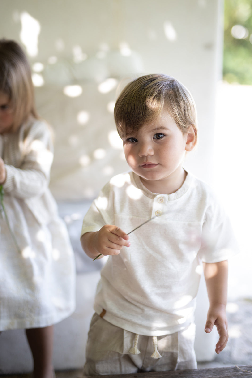 1+ IN THE FAMILY CREAM 2 BUTTON T-SHIRT
