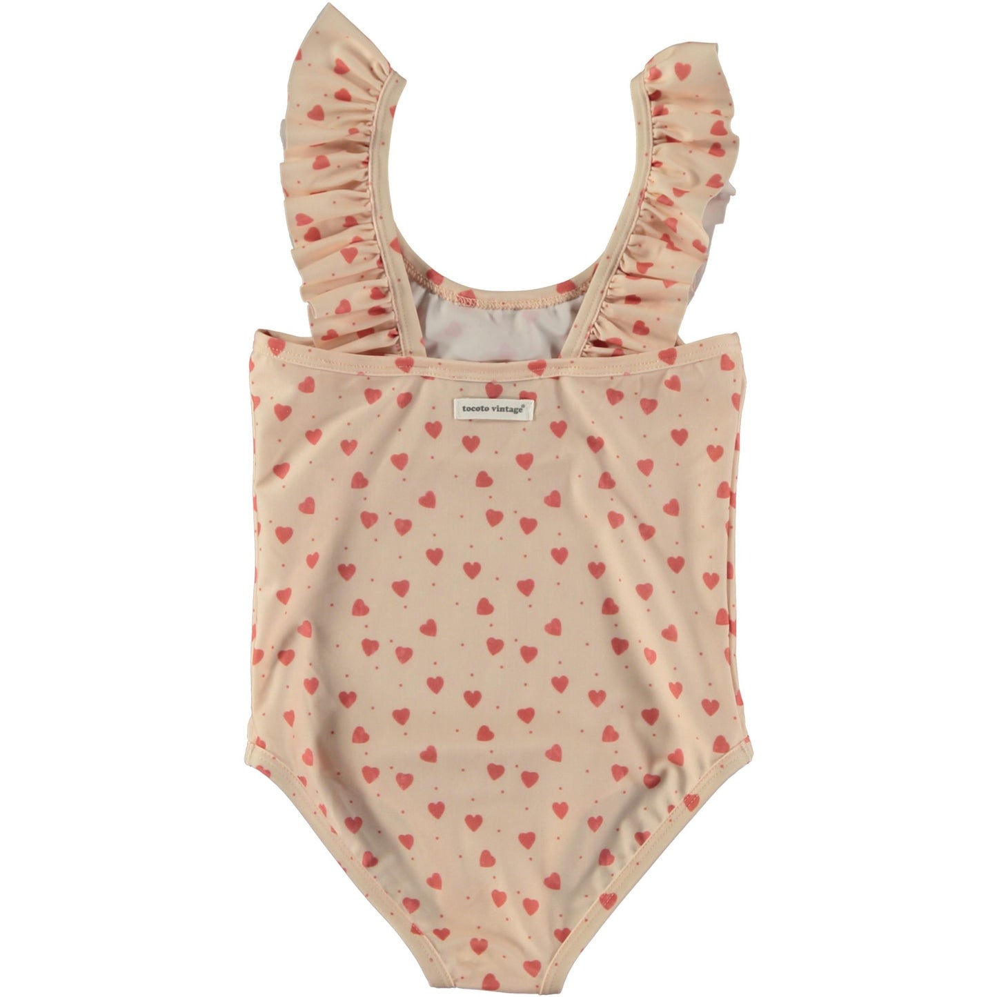 TOCOTO VINTAGE PINK HEART PRINT RUFFLE SWIMSUIT [FINAL SALE]