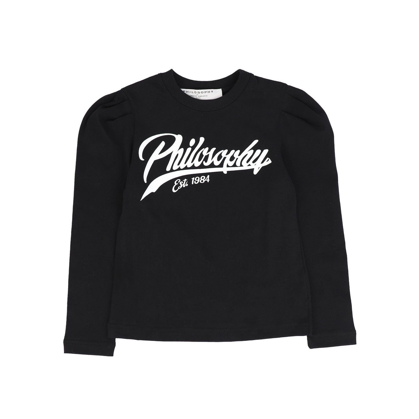 PHILOSOPHY BLACK LOGO PRINT PUFF SLEEVE TEE