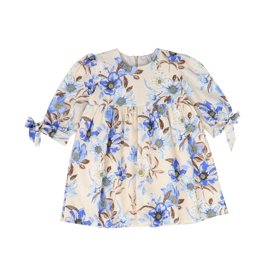 PICCOLA LUDO BIEGE/BLUE FLOWER PRINT DRESS [FINAL SALE]