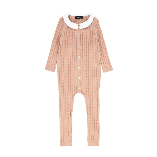 BAMBOO PINK CABLE KNIT COLLAR ROMPER