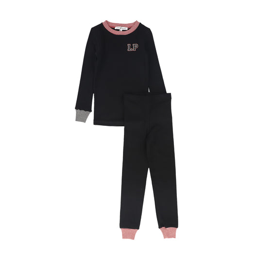 LITTLE PARNI BLACK VARSITY PAJAMA SET