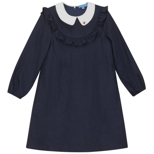 POMPOMME NAVY WOOL FRILL TRIM COLLAR DRESS