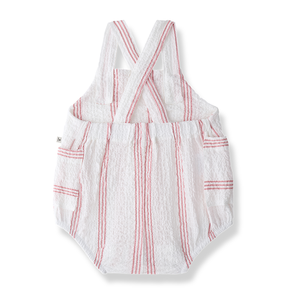 1+ IN THE FAMILY WHITE/PINK WIDE STRIPED ROMPER