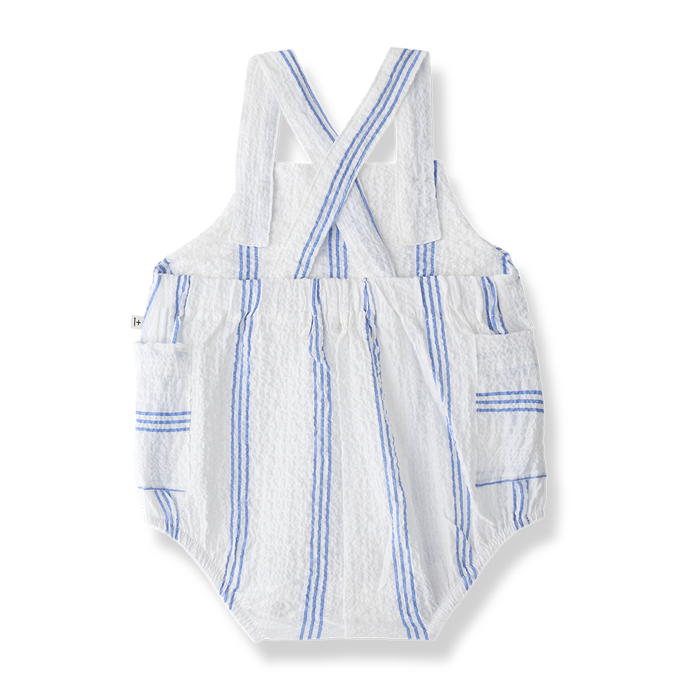 1+ IN THE FAMILY WHITE/BLUE WIDE STRIPED ROMPER