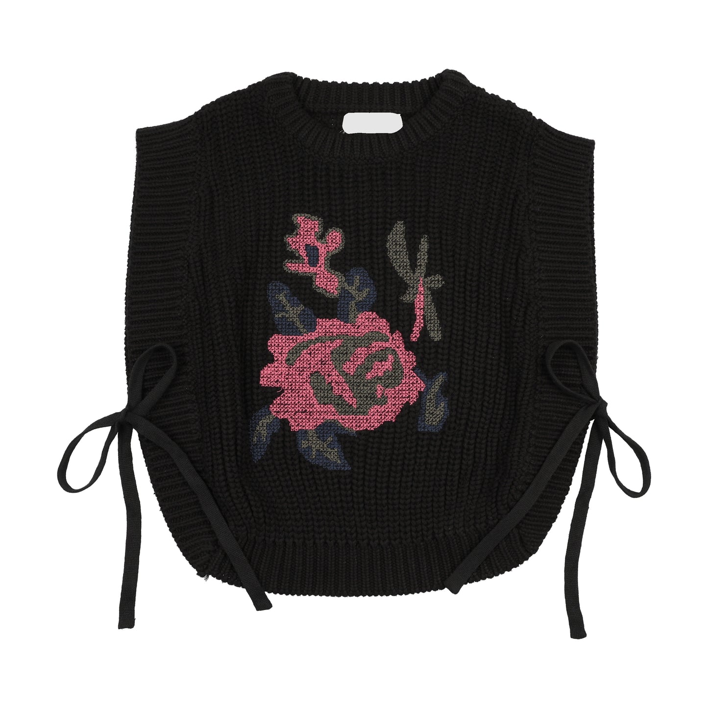 PRAIRIE BLACK/PINK FLOWER PATCH KNIT VEST