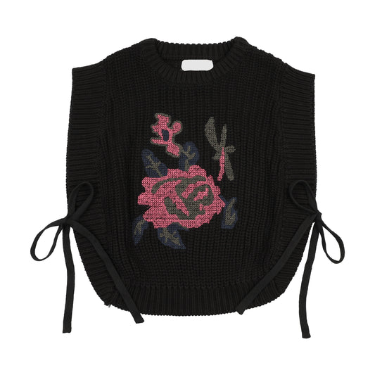 PRAIRIE BLACK/PINK FLOWER PATCH KNIT VEST
