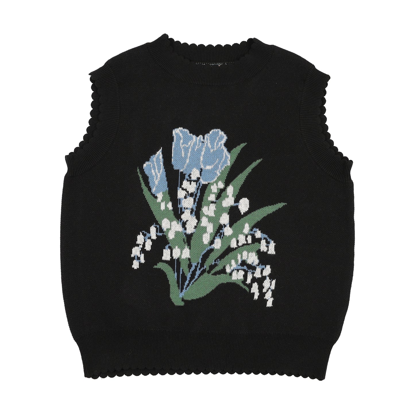 PRAIRIE BLACK/BLUE FLOWER PATCH KNIT VEST