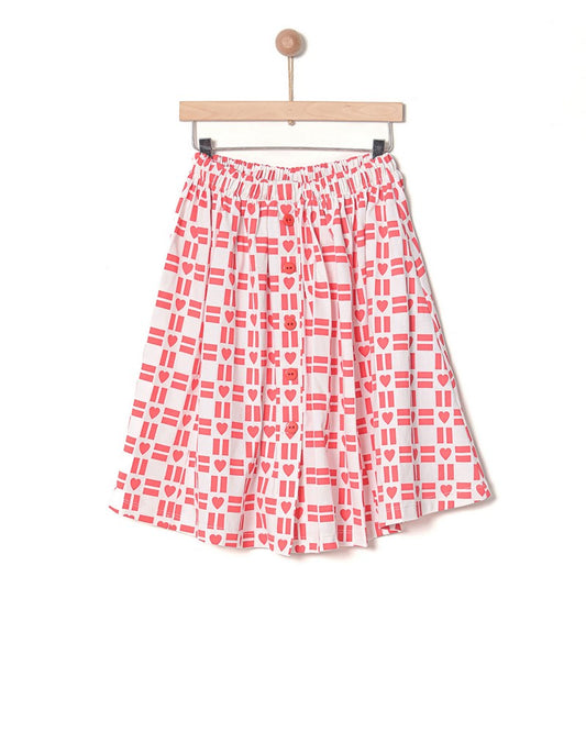 YELL OH CORAL/WHITE HEART PRINT SKIRT