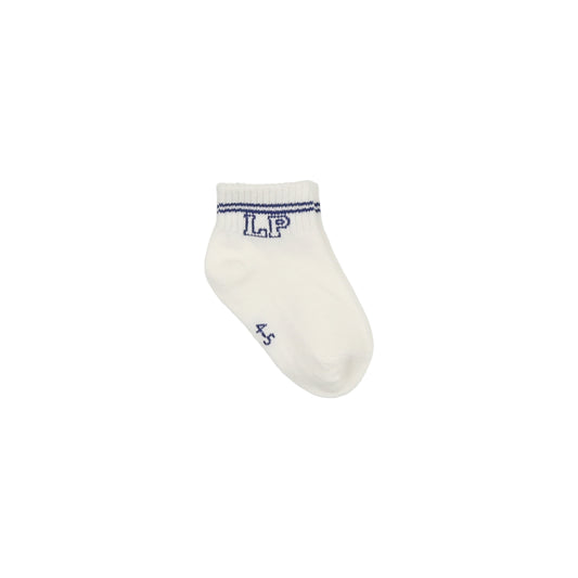 LITTLE PARNI WHITE/BLUE LOGO SHORT SOCKS [FINAL SALE]