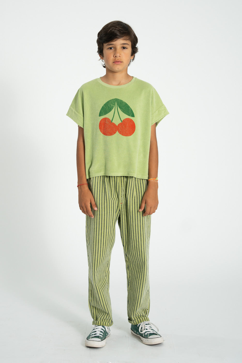 PIUPIUCHICK OLIVE GREEN CHERRY PATCH T-SHIRT