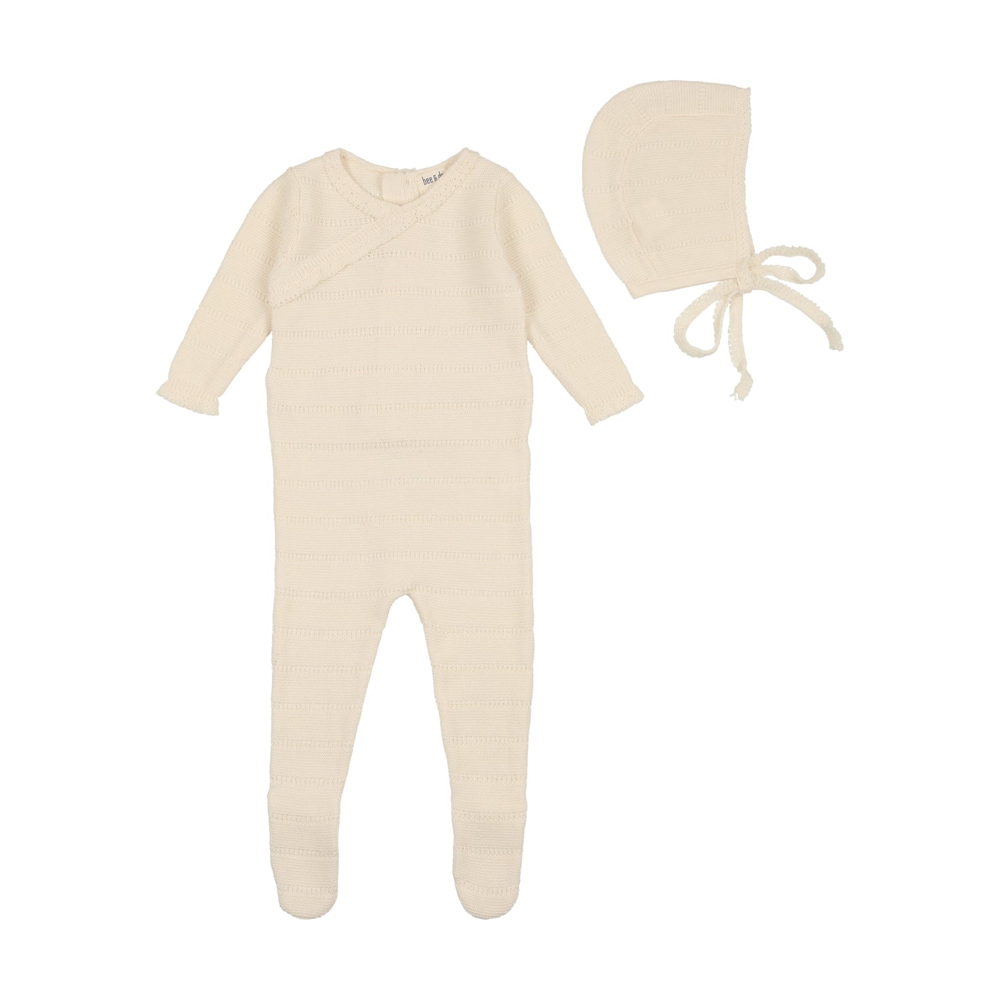 BEE & DEE SNOW WHITE POINTELLE KNIT FOOTIE WITH BONNET