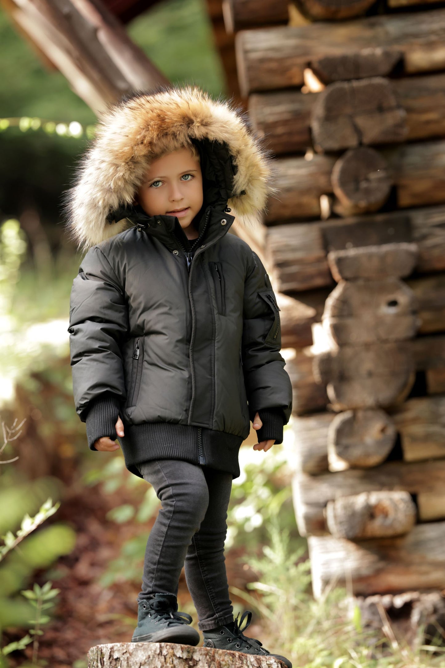 PRAMIE BLACK FUR TRIM BOMBER COAT
