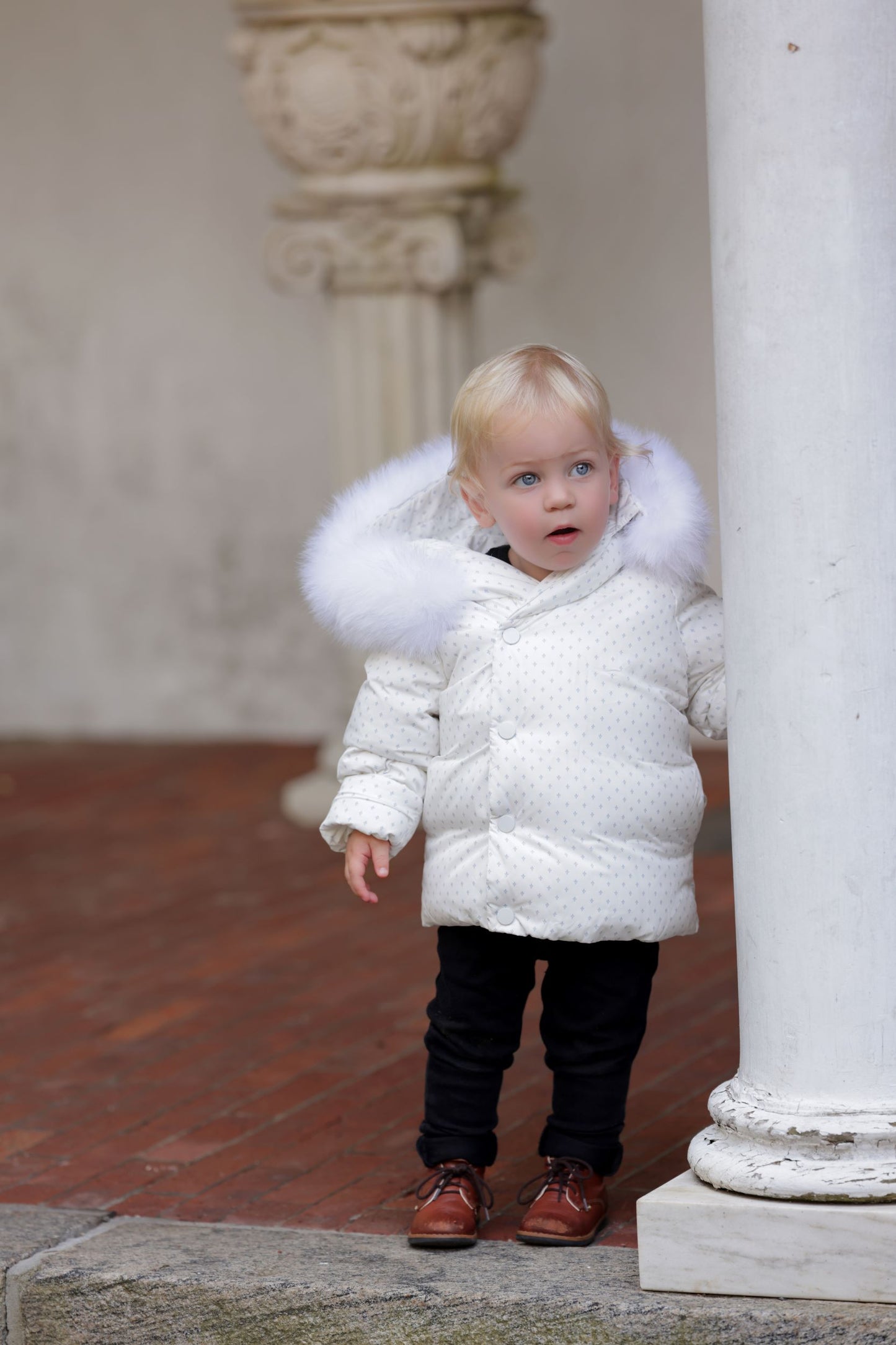PRAMIE WHITE/BLUE PRINTED PUFFER COAT
