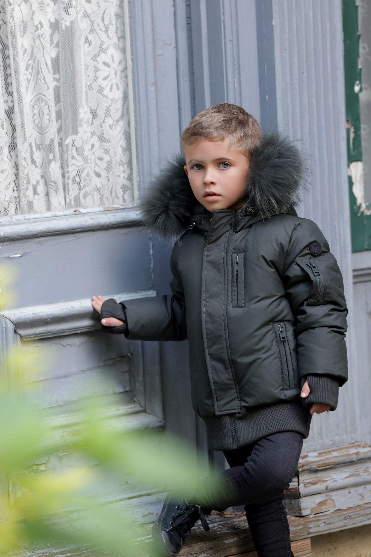 PRAMIE GREEN FUR TRIM BOMBER COAT