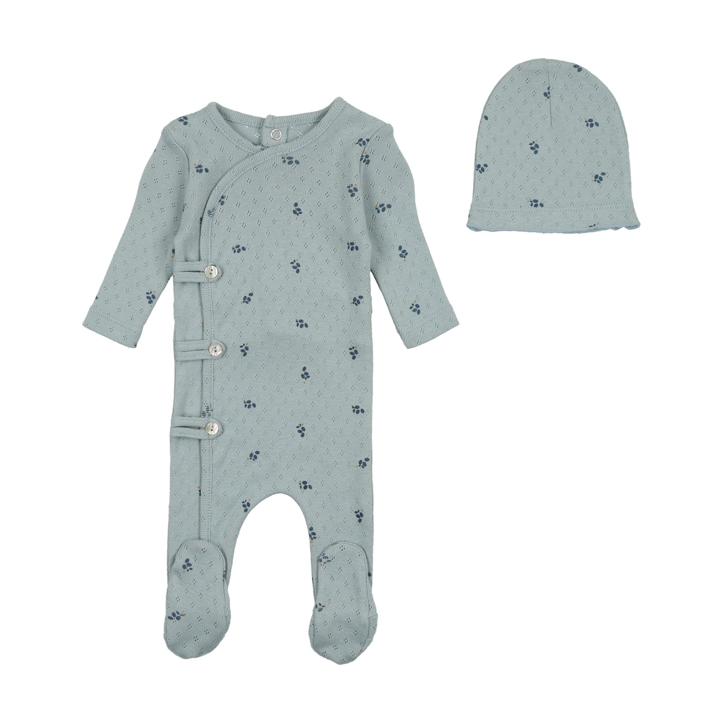 BEE & DEE BOYS DARK BASE PRINTED POINTELLE FOOTIE WITH BEANIE