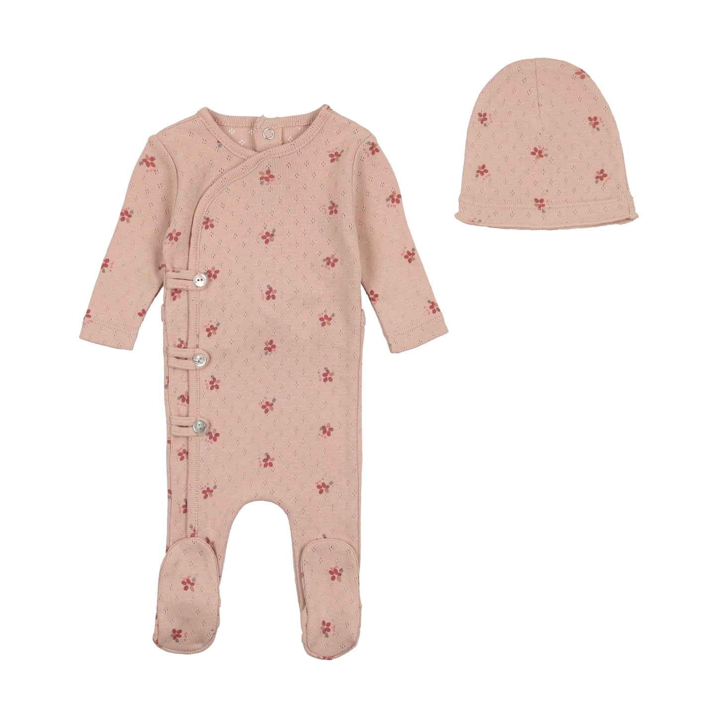 BEE & DEE GIRLS DARK BASE PRINTED POINTELLE FOOTIE WITH BEANIE