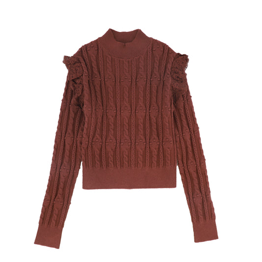 VALENTINA RUST LACE POINTELLE SWEATER