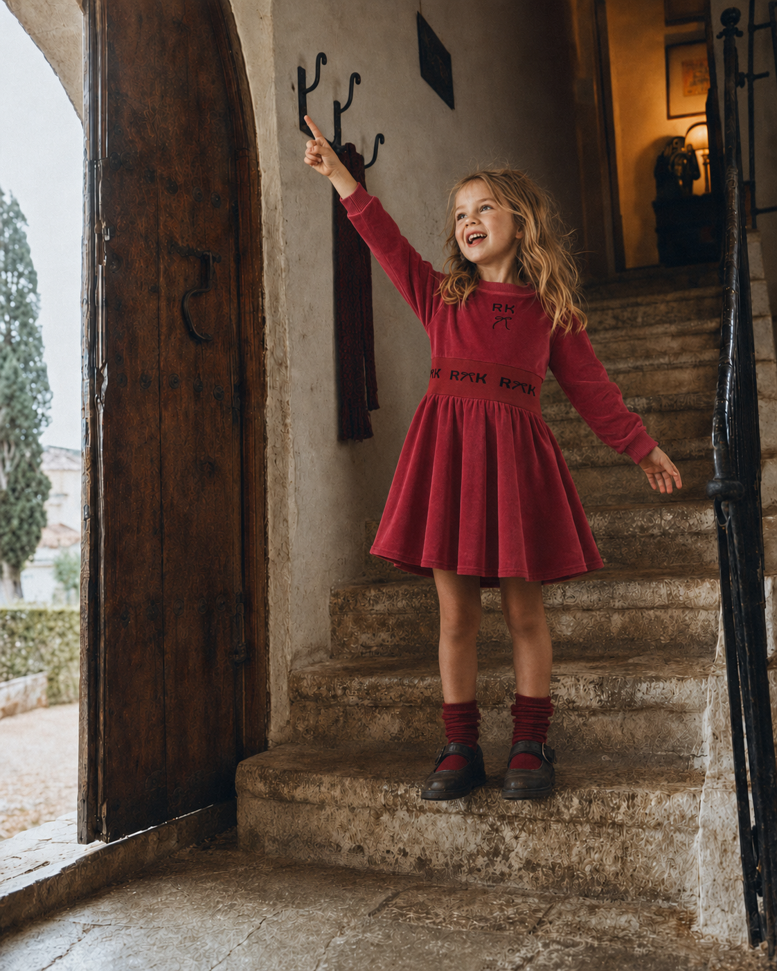 RETRO KID BERRY VELOUR LOGO DRESS