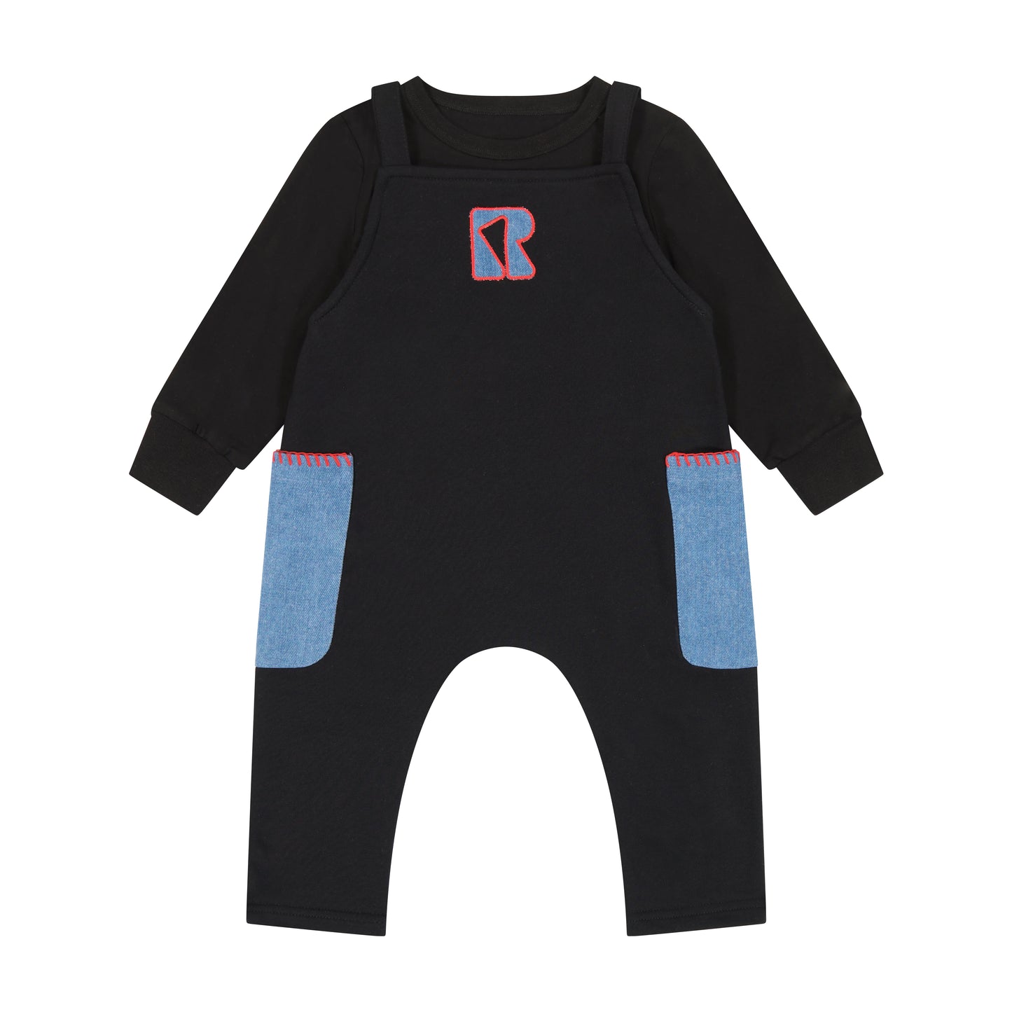 RETRO KID BLACK/RED STITCHED OVERALL