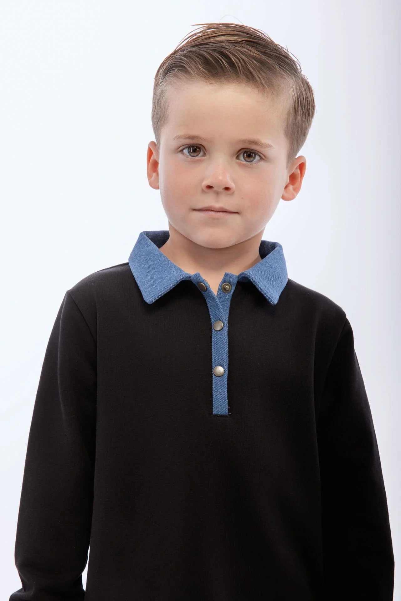 RETRO KID BLACK/GREEN DENIM COLLAR POLO