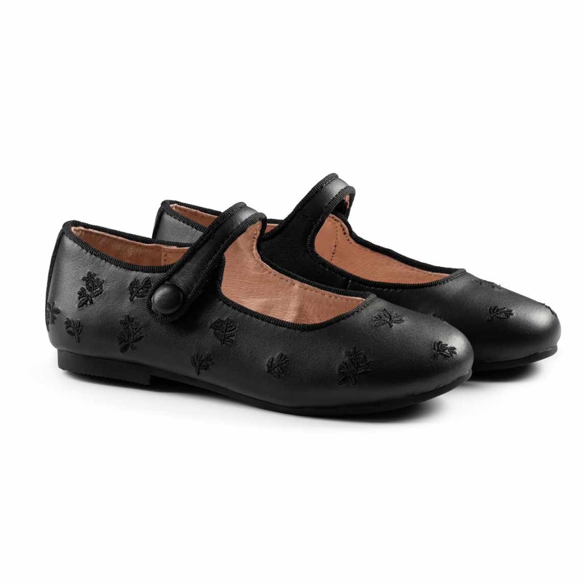 RAYBELLE BLACK LEATHER EMBROIDERED MARY JANE