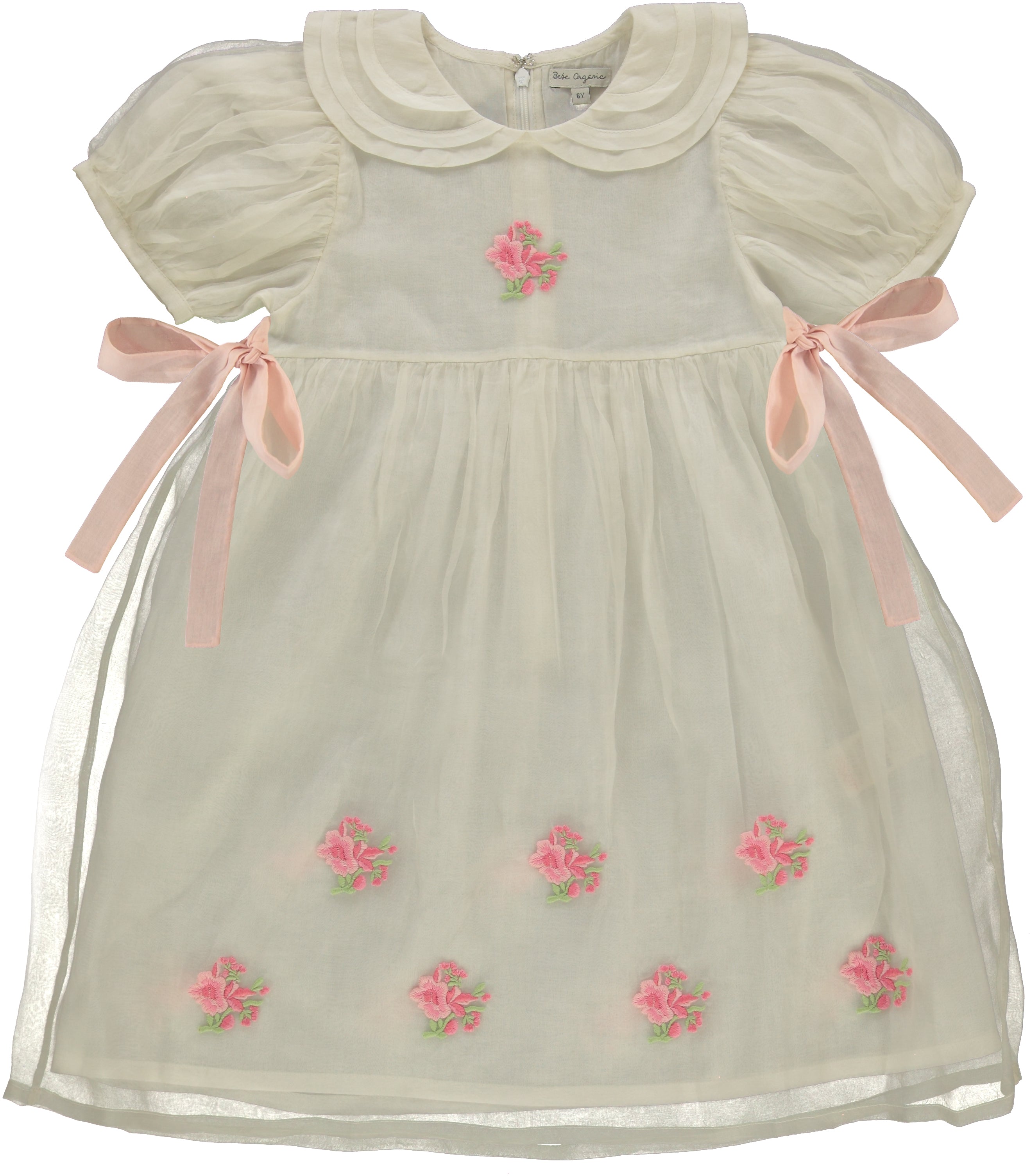 White Silk Puff Sleeve Bow Dress