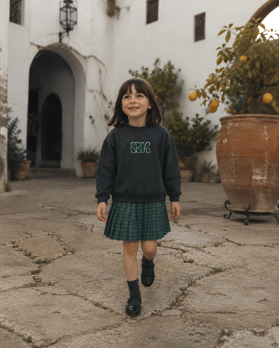 RETRO KID GREY/GREEN PLEATED SWEATSHIRT DRESS