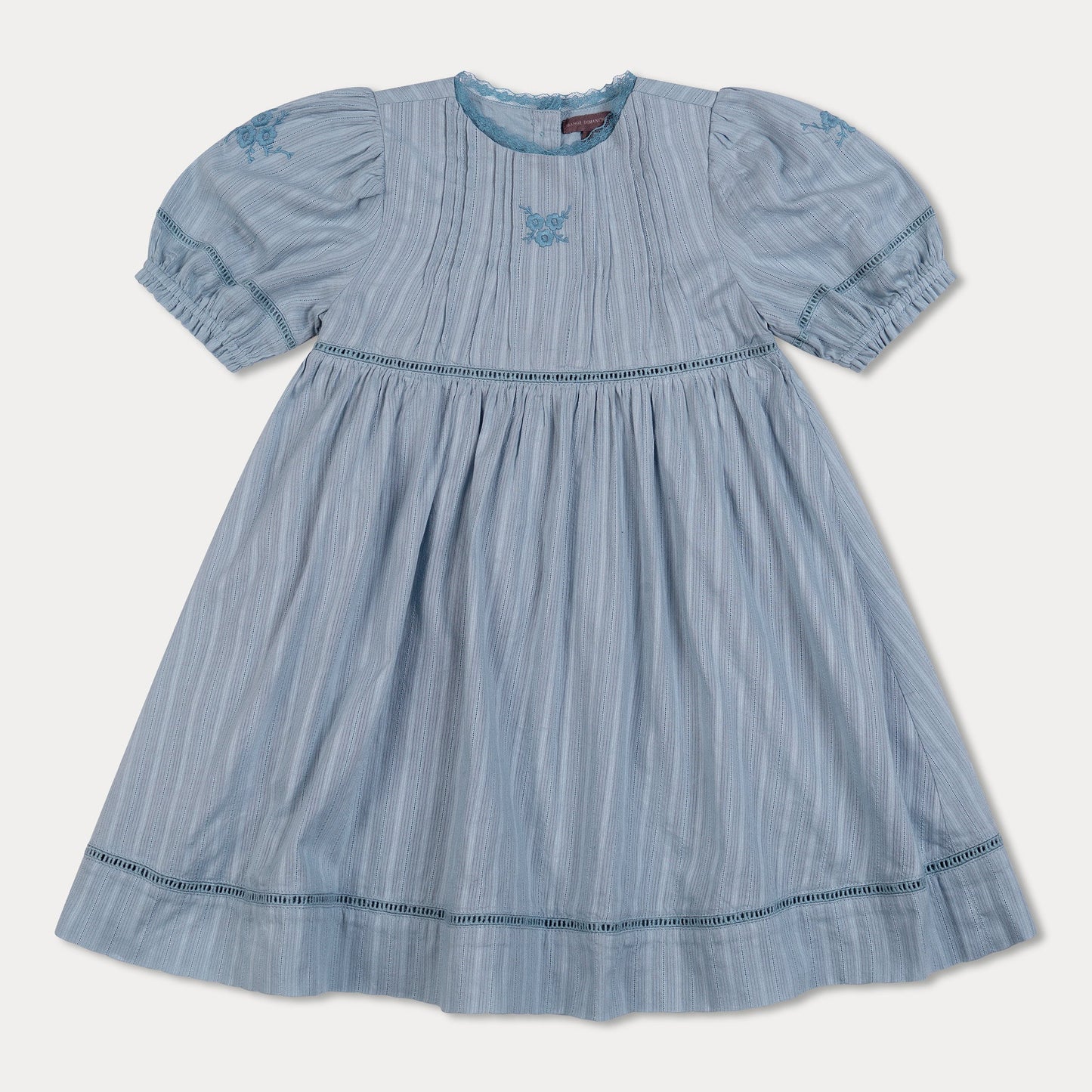 ORANGE DIMANCHE BLUE TEXTURED PUFF SLEEVE DRESS