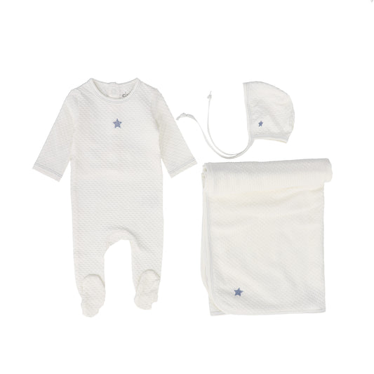 ELY'S & CO. IVORY EMBROIDERED HEART & STAR LAYETTE SET