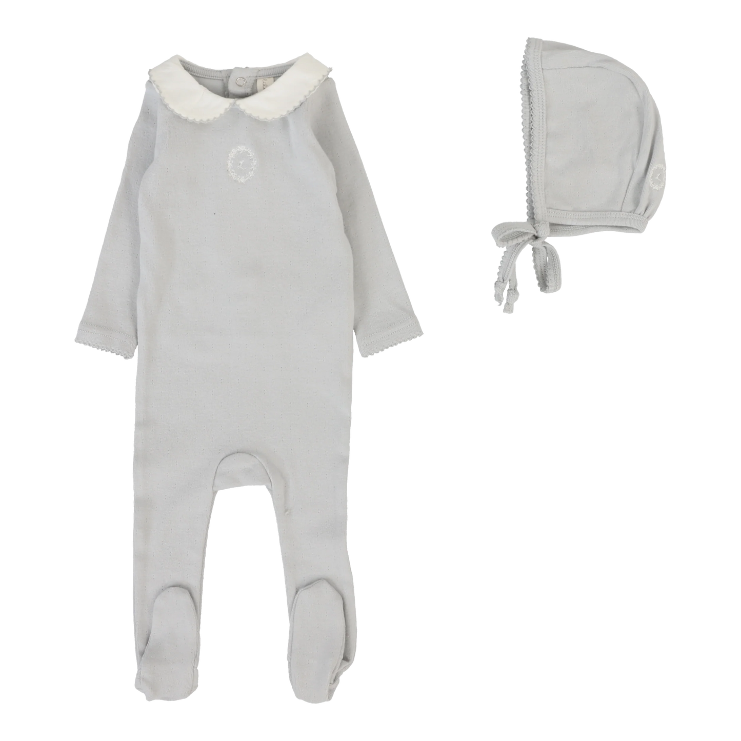 LILETTE PALE BLUE EMBLEM EMBROIDERED FOOTIE SET