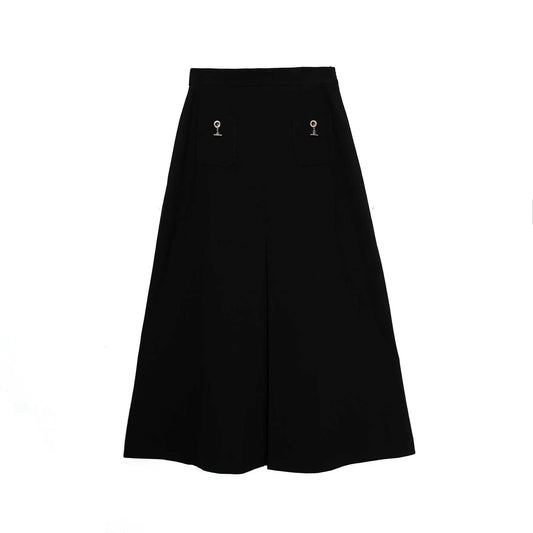 LA NINA BLACK CHAIN PLEAT MIDI SKIRT
