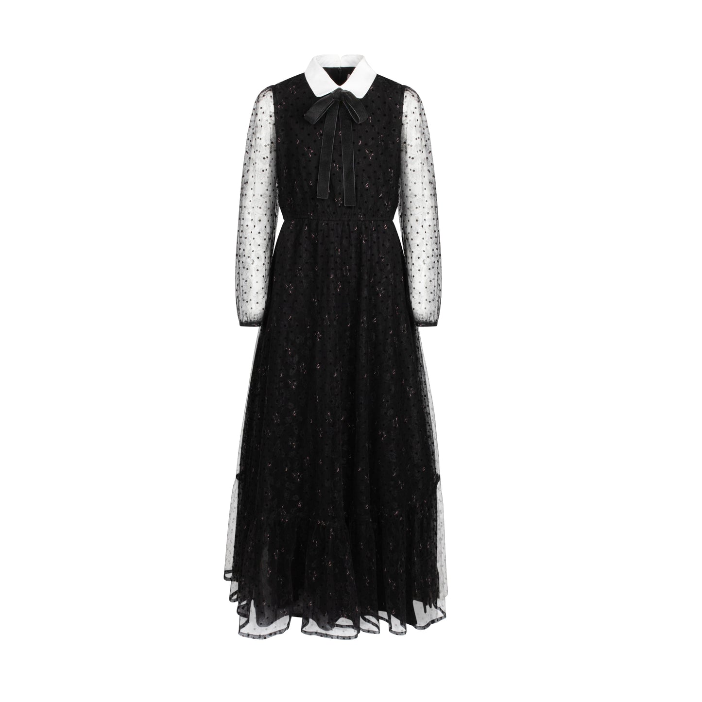 SOIREE BLACK VELVET DOTTED COLLAR GOWN