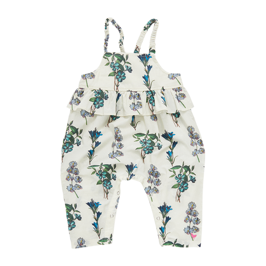 PINK CHICKEN IVORY BLUE FLORAL PRINT RUFFLE ROMPER [FINAL SALE]