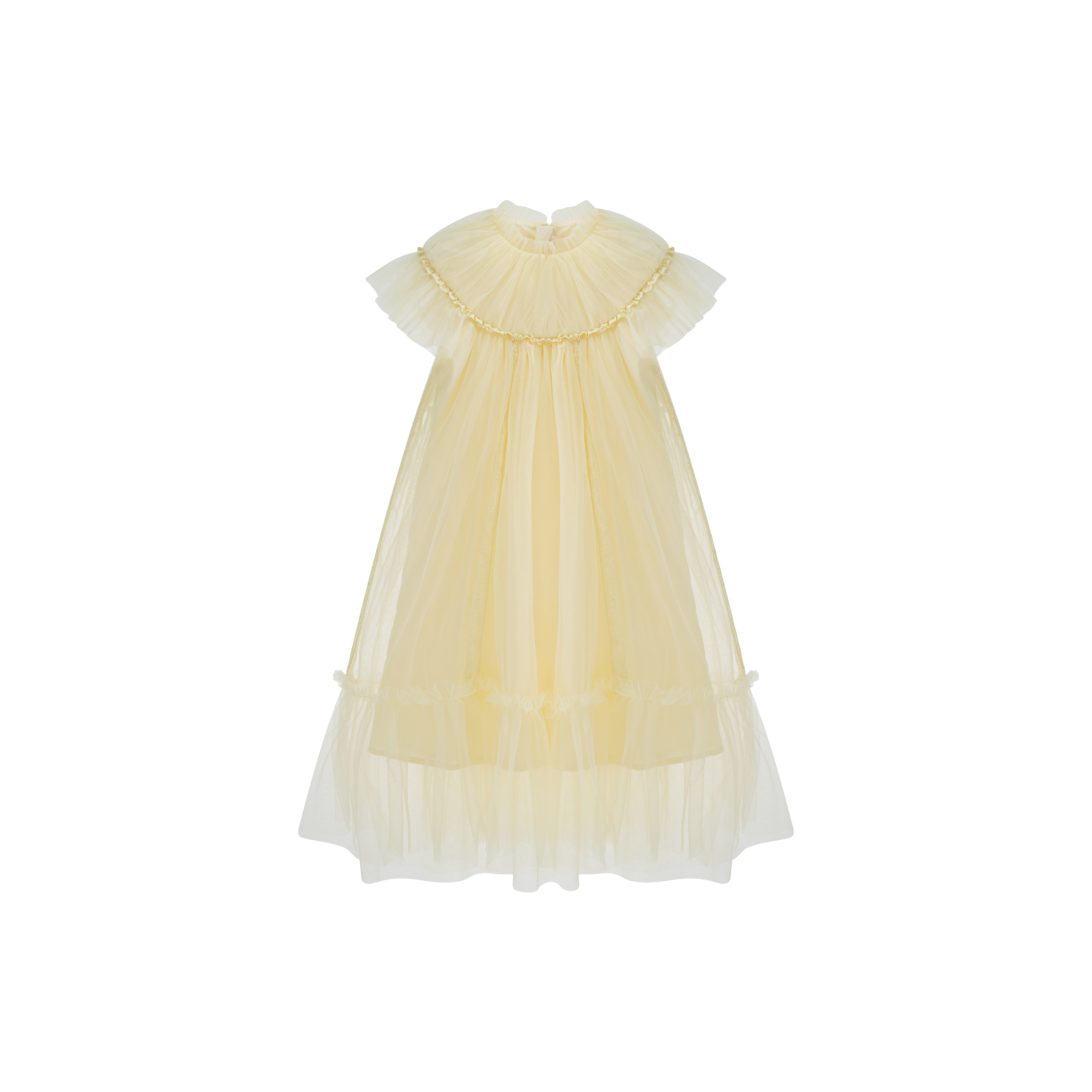 Pastel Yellow Tulle Ruffled Dress
