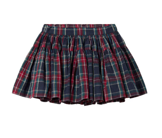 MARMAR COPENHAGEN GREEN/RED PLAID GATHERED SKIRT