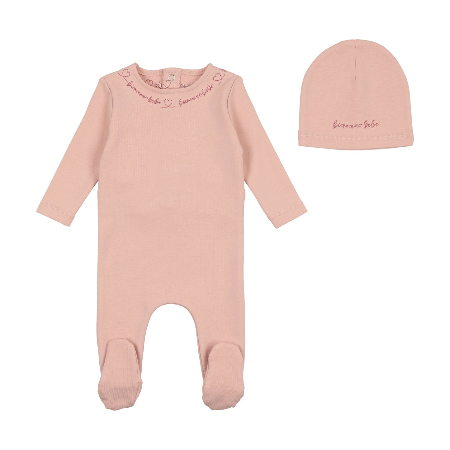 BEE & DEE ROSE SCRIPT COTTON FOOTIE WITH BEANIE
