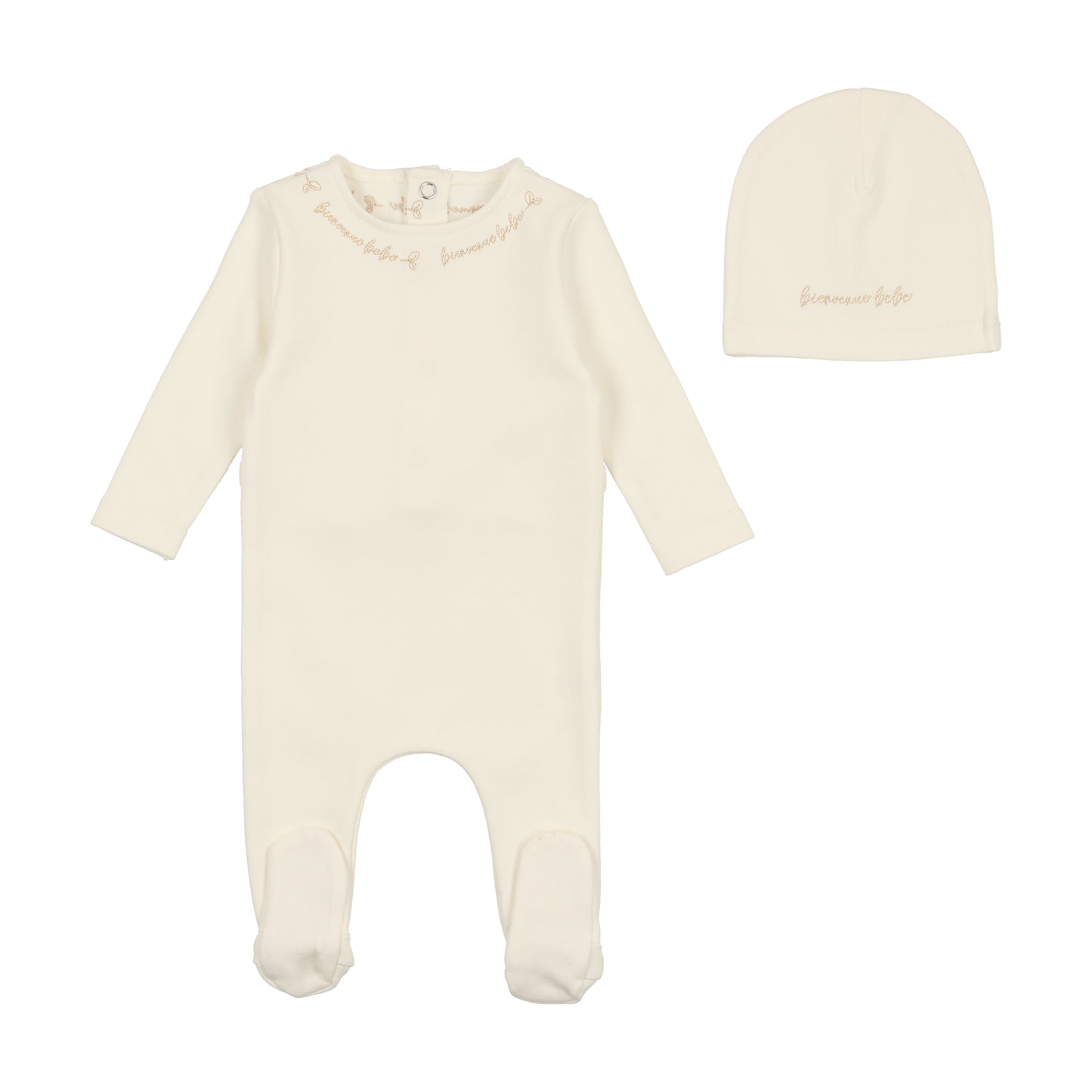 BEE & DEE SNOW WHITE SCRIPT COTTON FOOTIE WITH BEANIE