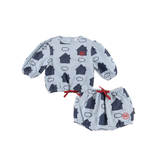 LOUD LIGHT BLUE HOUSE PRINT BLOOMER SET