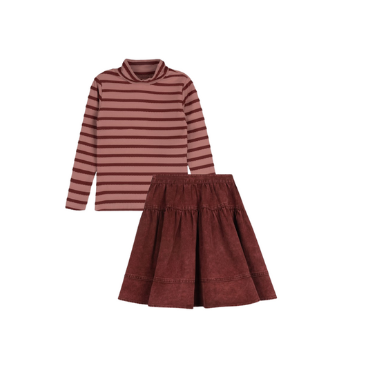 HELLO YELLOW BURGUNDY LAYERED STRIPE SET