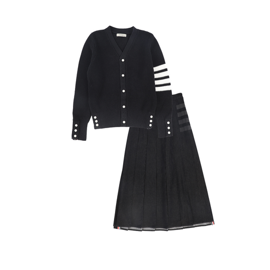 VALENTINA BLACK STRIPE CARDIGAN SET