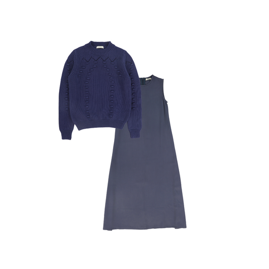 VALENTINA NAVY HEATHERED POM POM SWEATER SET