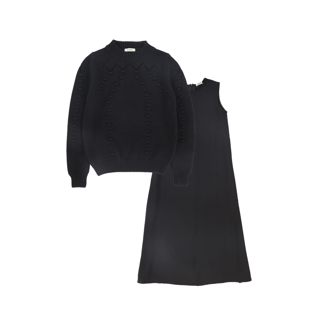 VALENTINA BLACK HEATHERED POM POM SWEATER SET