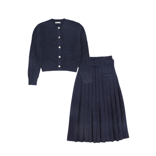 VALENTINA NAVY DIAMOND CHUNKY KNIT CARDIGAN SET