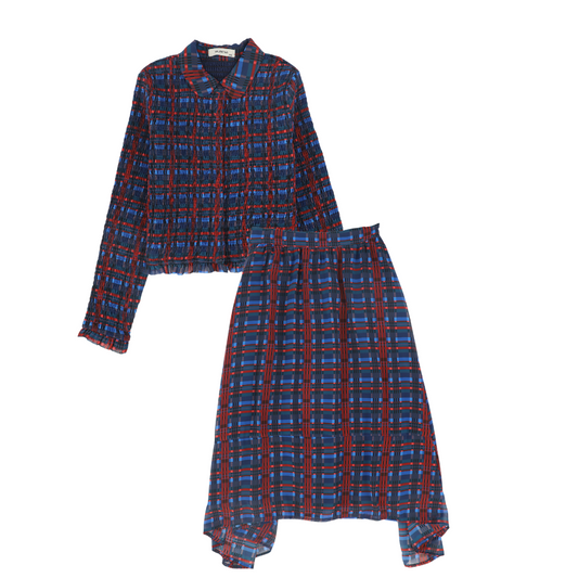 VALENTINA NAVY/BURGUNDY PLAID SET